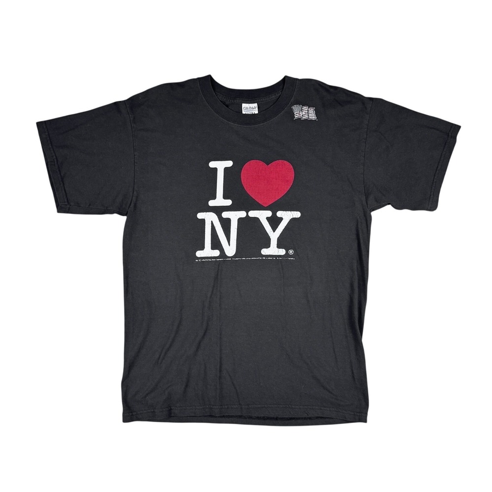 Vtg I Love NY 9/11 Tribute T-Shirt Black Men's Large 2001 USA Flag Graphic Tee